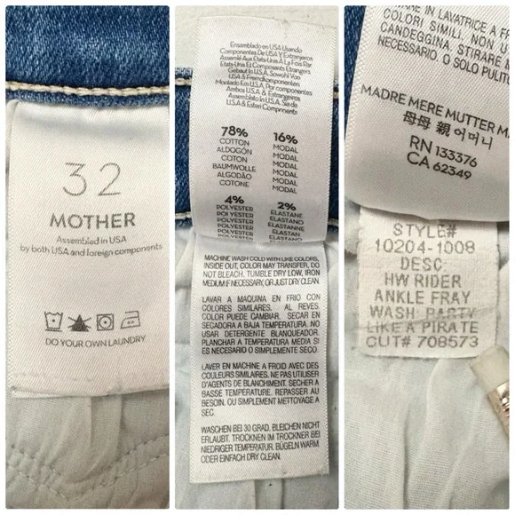 Mother High Waisted Rider Ankle Fray Straight Leg‎ Jeans in Party Like A Pirate